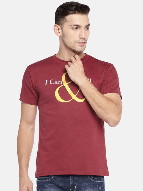 

Globus Men Maroon Printed Round Neck T-shirt