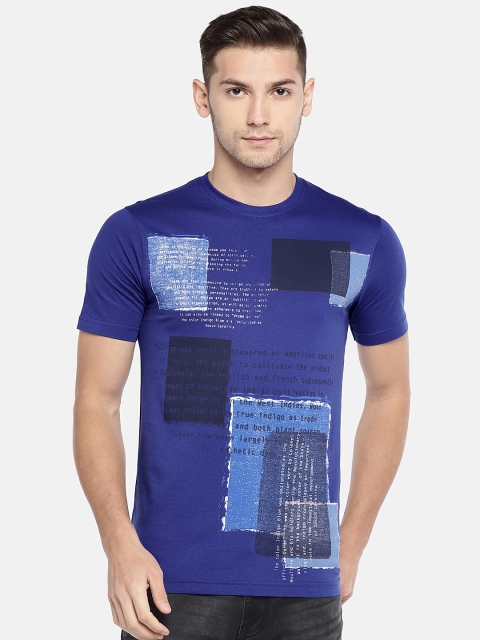 

Globus Men Blue Printed Round Neck T-shirt