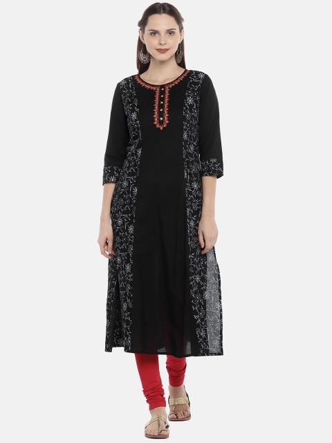 

Globus Women Black Printed Straight Kurta