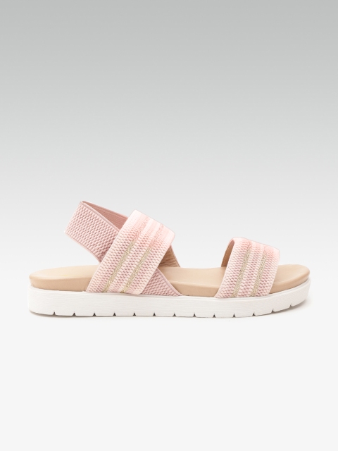 

Dune London Women Peach-Coloured & Gold-Toned Striped Open Toe Flats