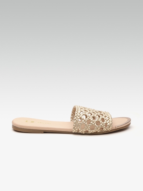 

Dune London Women Gold-Toned Basketweave Open Toe Flats
