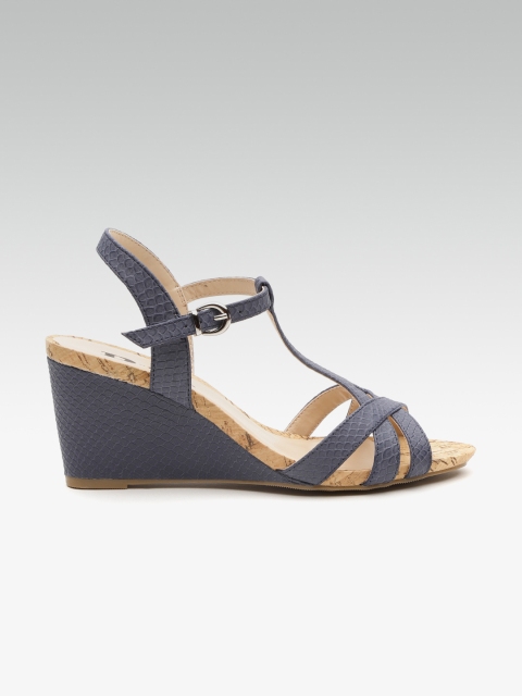 

Dune London Women Navy Blue Snakeskin Textured Wedges