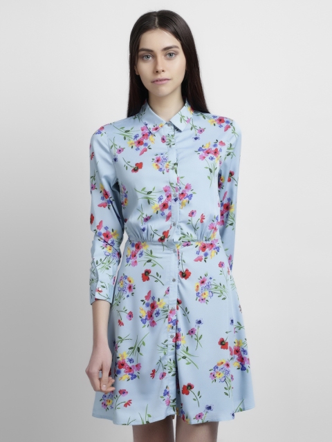 

LA LOFT Women Blue Printed Shirt Dress