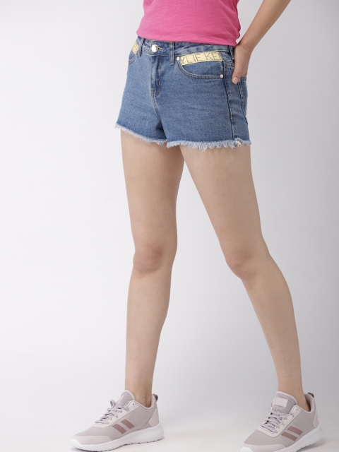 

FOREVER 21 Women Kendall + Kylie Blue Solid Regular Fit Denim Shorts