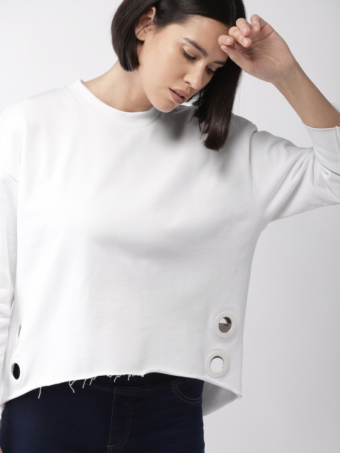 

FOREVER 21 Kendall + Kylie Women White Solid Sweatshirt