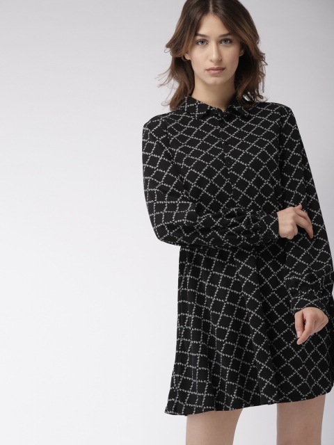 

FOREVER 21 Kendall + Kylie Women Black & White Printed Fit & Flare Dress