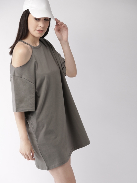 

FOREVER 21 Women Grey Solid Kendall + Kylie T-shirt Dress