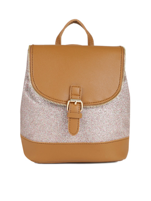 

People Women Tan Brown & Gold-Toned Colourblocked Backpack