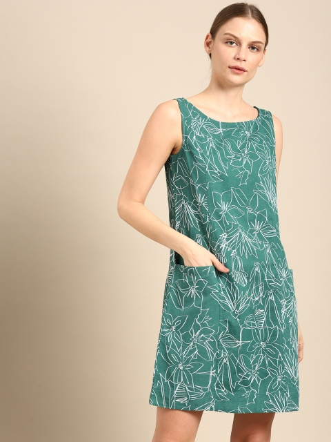 

ether Women Green Floral Printed A-Line Dress