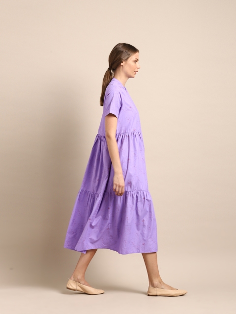 

ether Women Purple Printed A-Line Tiered Dress, Lavender