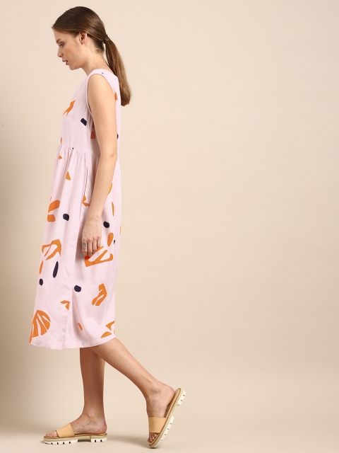 

ether Women Pink & Orange Printed Empire Midi Dress