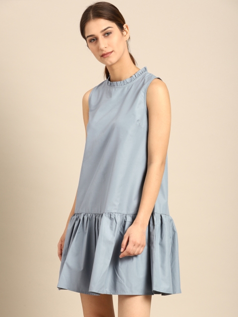

ether Women Blue Solid Drop-Waist Dress