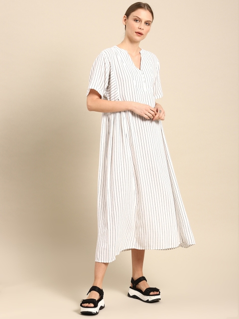 

ether Women White & Black Striped A-Line Dress