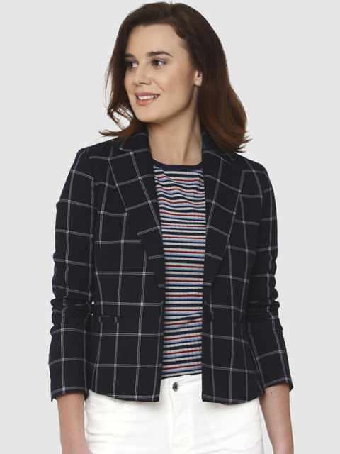 

Vero Moda Navy & White Checked Slim Fit Casual Blazer, Navy blue