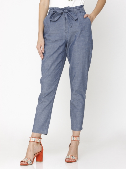 

Vero Moda Women Blue Straight Fit Solid Regular Trousers