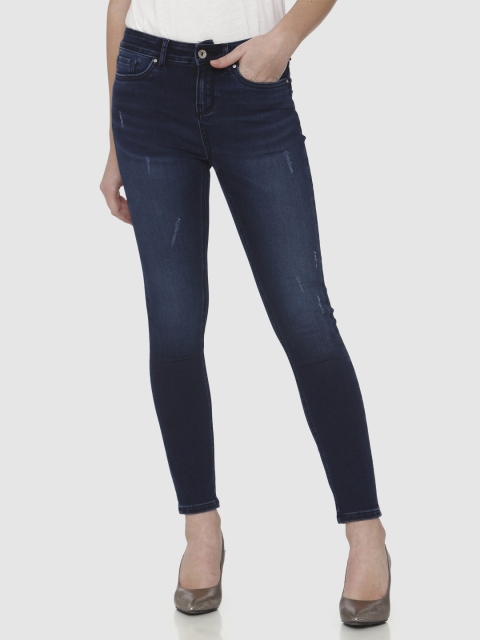 

Vero Moda Women Blue Skinny Fit Mid-Rise Low Distress Stretchable Cropped Jeans