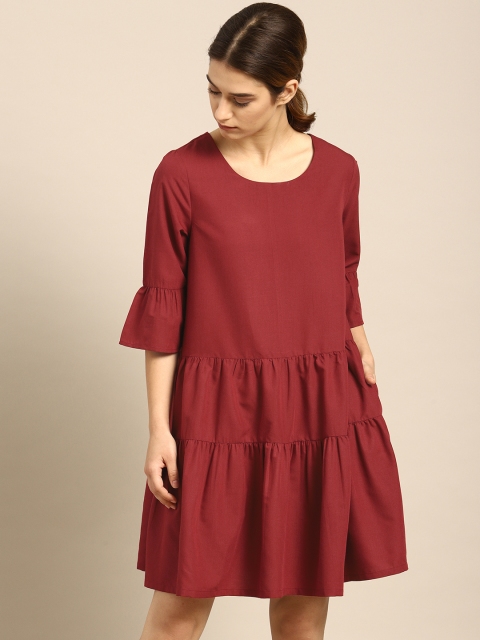 

ether Women Maroon Solid A-Line Dress