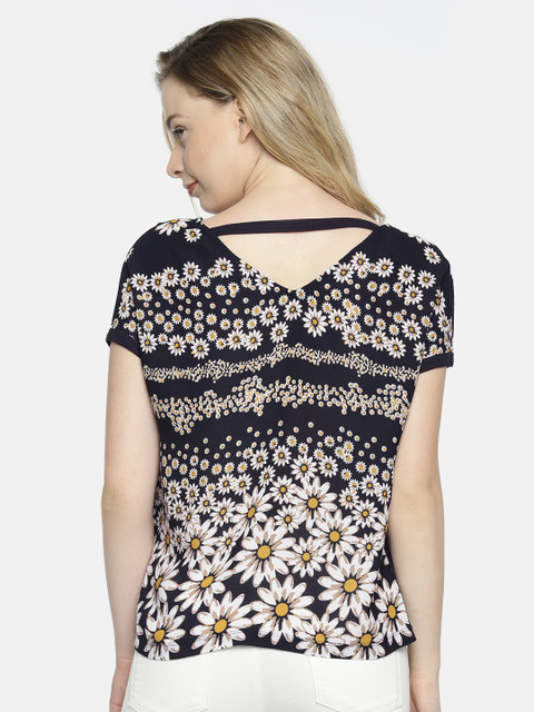 

Vero Moda Women Navy Blue & White Printed Styled Back Top
