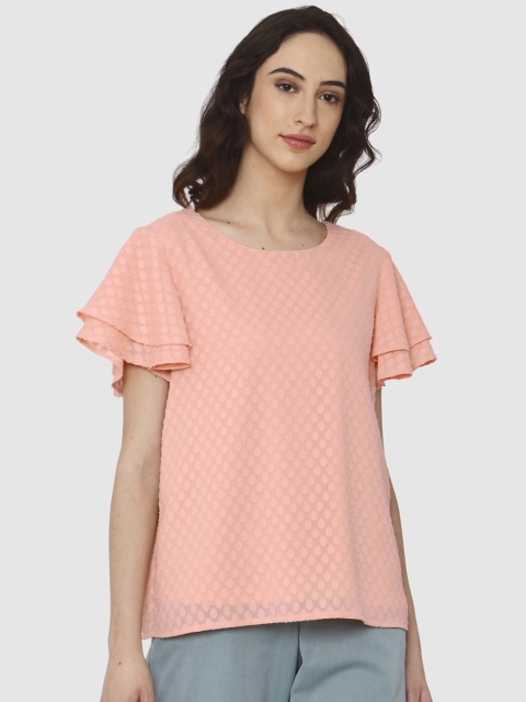 

Vero Moda Women Peach-Coloured Self-Design Top