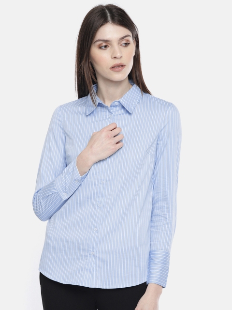 

Vero Moda Women Blue & White Regular Fit Striped Formal Shirt