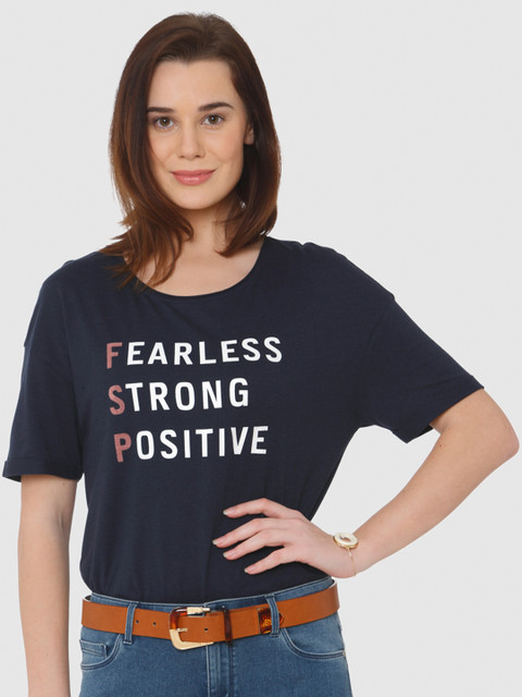 

Vero Moda Women Navy Blue Printed Round Neck T-shirt