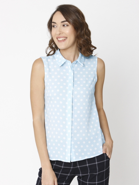 

Vero Moda Women Blue & White Regular Fit Printed Casual Shirt