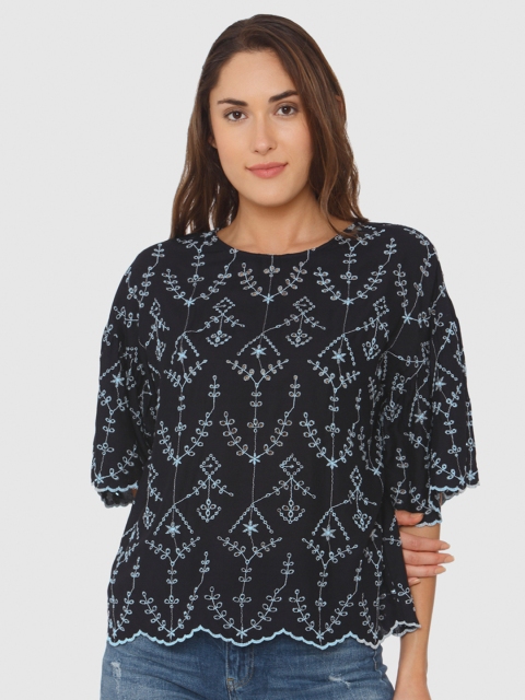 

Vero Moda Women Blue Embroidered Schiffli Top
