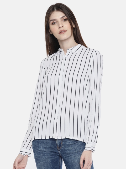 

Vero Moda Women White & Black Regular Fit Striped Casual Shirt