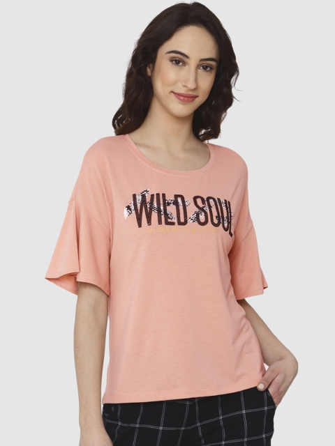 

Vero Moda Women Pink Self Design Round Neck T-shirt