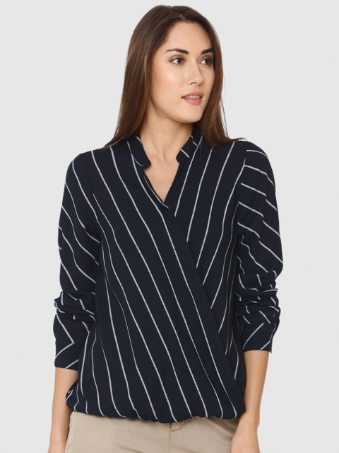 

Vero Moda Women Navy Blue & White Striped Shirt Style Top