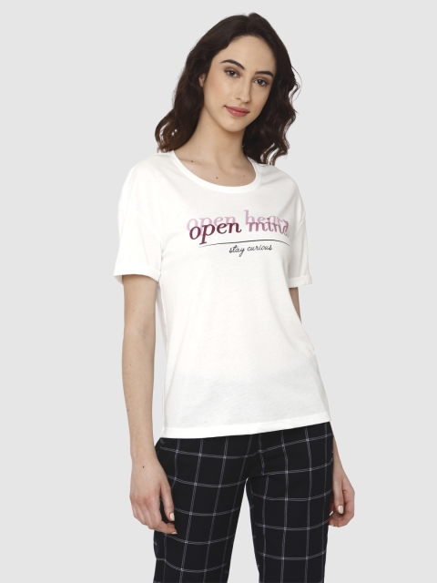 

Vero Moda Women White Printed Round Neck T-shirt