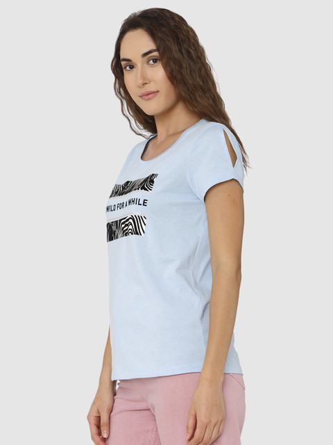 

Vero Moda Women Blue Self-Design T-shirt