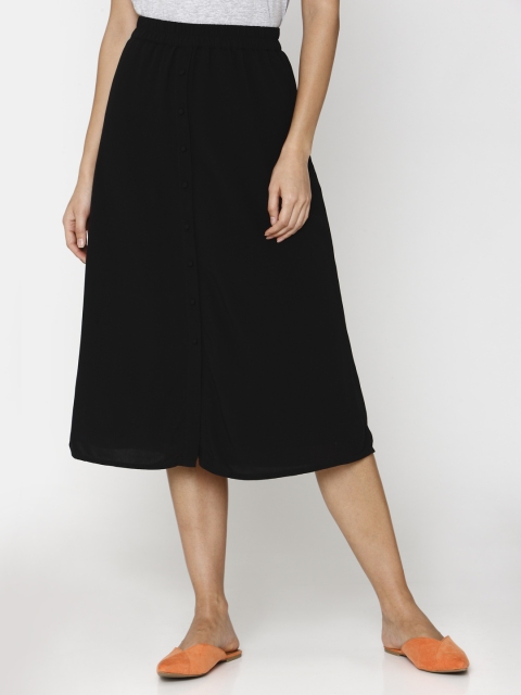 

Vero Moda Women Black Solid Midi A-line Skirt