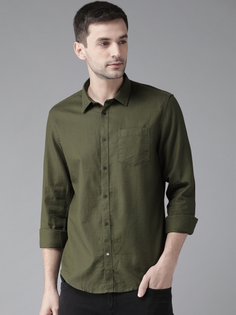 

Blackberrys Men Olive Green Slim Fit Self Design Casual Shirt