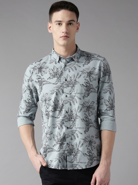 

Blackberrys Men Grey & Black Slim Fit Printed Casual Shirt