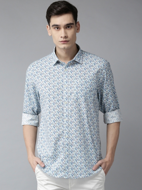 

Blackberrys Men White & Blue Slim Fit Printed Casual Shirt