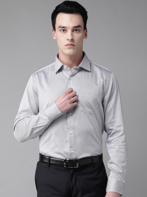 

Blackberrys Men White & Grey Slim Fit Self Design Formal Shirt