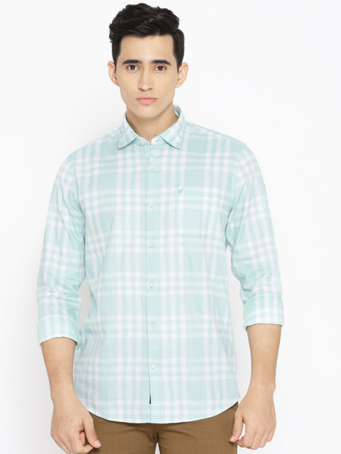 

Blackberrys Men Blue & White Slim Fit Checked Casual Shirt