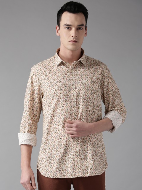 

Blackberrys Men Yellow & Pink Slim Fit Knitted Printed Casual Shirt