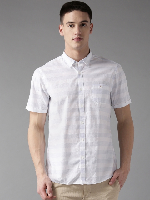 

Blackberrys Men White & Purple Slim Fit Striped Casual Shirt
