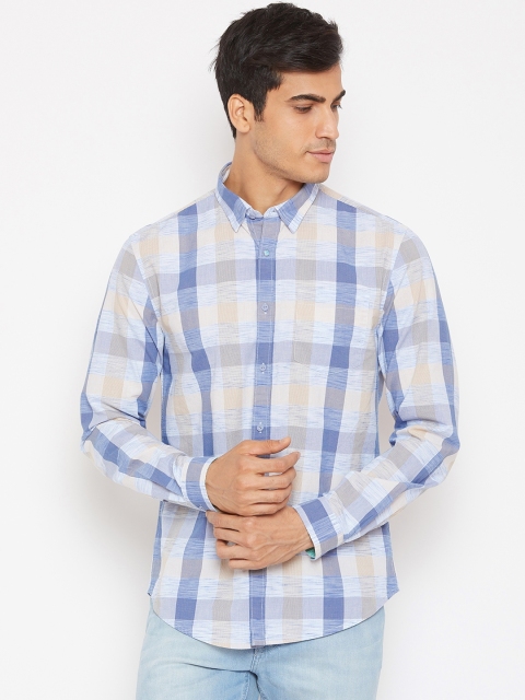 

Blackberrys Men Blue & Beige Slim Fit Checked Casual Shirt