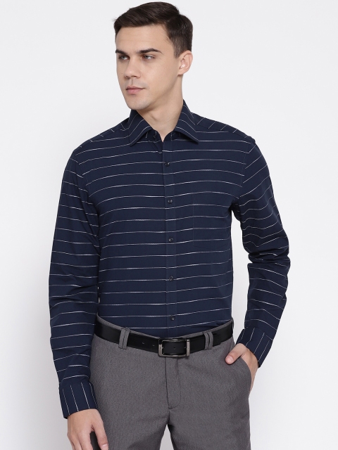 

Blackberrys Men Navy Blue & White Slim Fit Striped Formal Shirt
