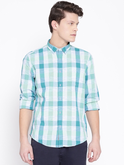 

Blackberrys Men Green & Blue Slim Fit Checked Casual Shirt