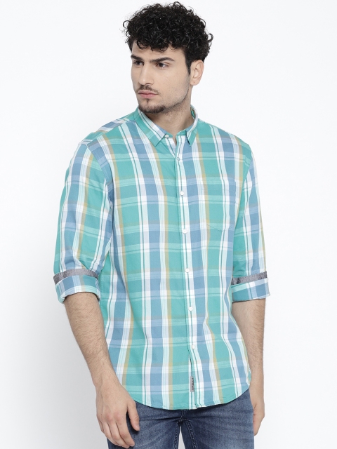 

Blackberrys Men Blue & White Slim Fit Checked Casual Shirt