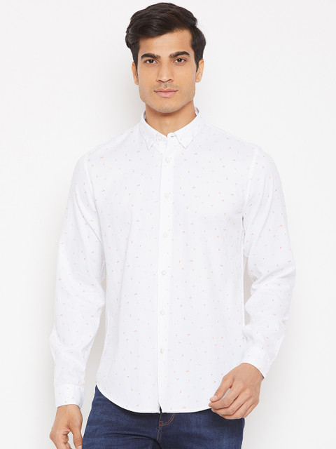 

Blackberrys Men White & Orange Trim Skinny Fit Printed Casual Shirt