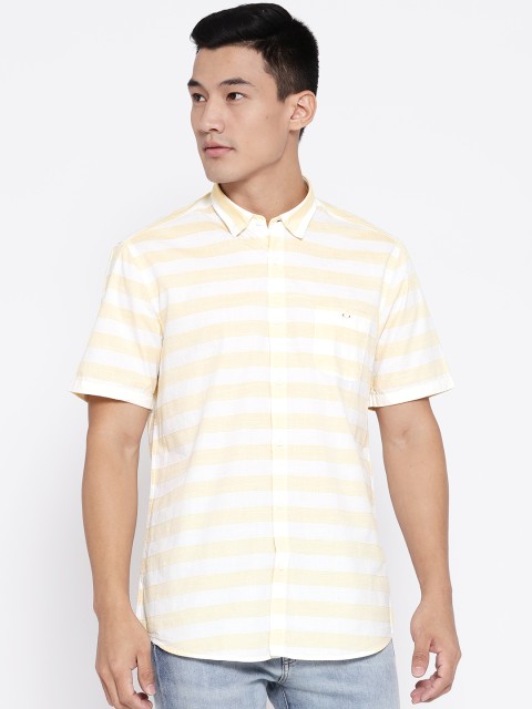 

Blackberrys Men Yellow & White Slim Fit Striped Casual Shirt