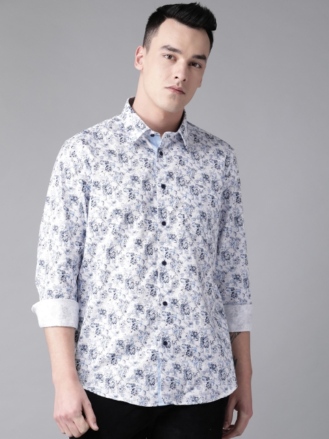 

Blackberrys Men White & Blue Slim Fit Printed Casual Shirt