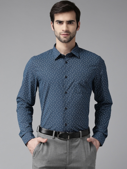 

Blackberrys Men Navy Blue & White Slim Fit Printed Formal Shirt
