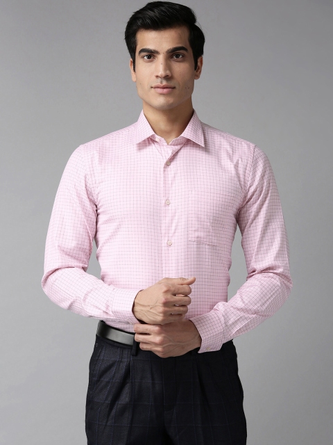 

Blackberrys Men Pink & Coffee Brown Slim Fit Checked Formal Shirt