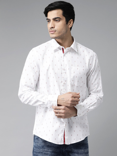 

Blackberrys Men White & Maroon Slim Fit Printed Casual Shirt